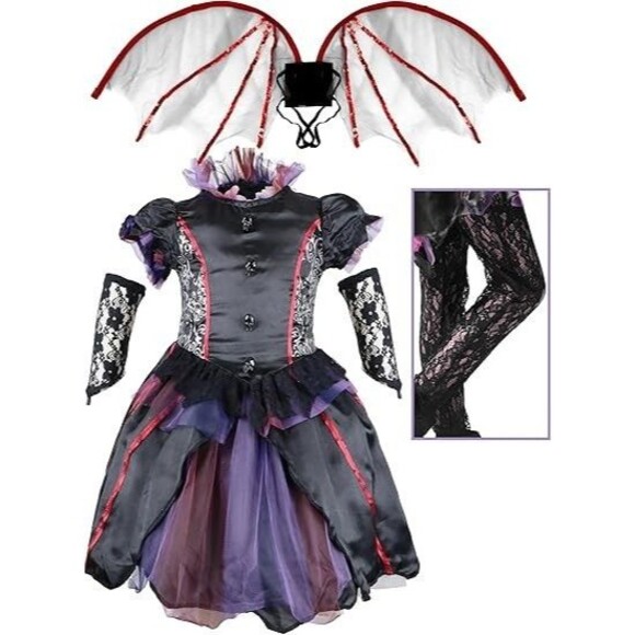IKALI Halloween Vampire Bat Costume  with Wings for Girls ages 7-8yrs NEW - Picture 1 of 7
